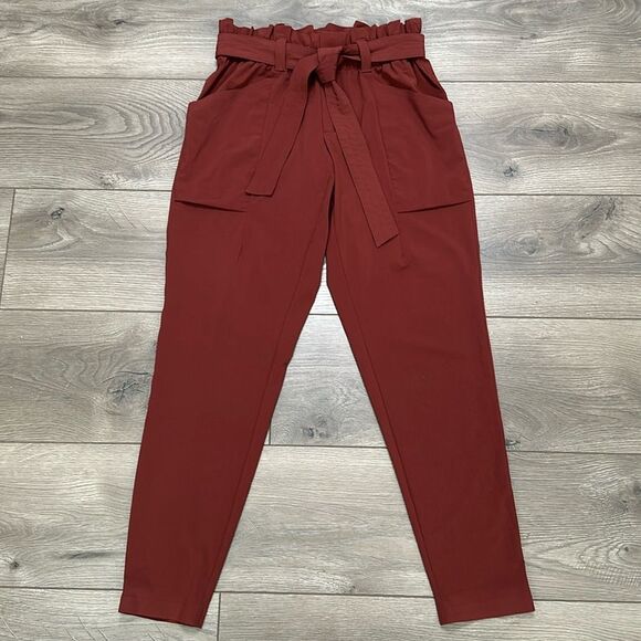 Athleta Skyline Belted Paperbag High Rise Red Ankle Pants Size 0 - Picture 3 of 12
